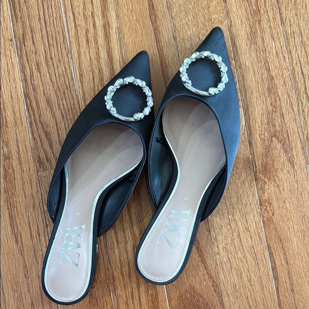 Zara Black Embellished Mules with Pointed Toe